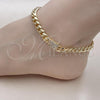 Oro Laminado Fancy Anklet, Gold Filled Style Miami Cuban Design, with White Micro Pave, Polished, Golden Finish, 03.253.0098.09