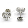 Sterling Silver Stud Earring, Heart Design, with White Cubic Zirconia, Polished, Rhodium Finish, 02.186.0133.1