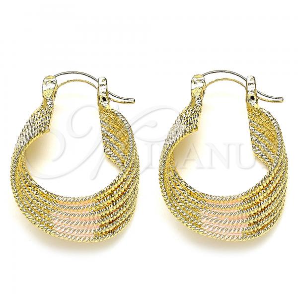 Oro Laminado Small Hoop, Gold Filled Style Diamond Cutting Finish, Tricolor, 5.158.010.20