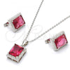 Sterling Silver Earring and Pendant Adult Set, with Pink Cubic Zirconia and White Micro Pave, Polished, Rhodium Finish, 10.175.0065.3