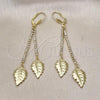 Oro Laminado Long Earring, Gold Filled Style Leaf Design, with White Cubic Zirconia, Polished, Golden Finish, 5.081.004