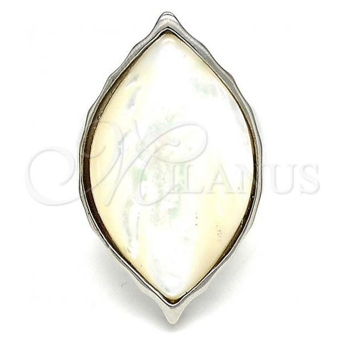 Stainless Steel Multi Stone Ring, with Ivory Mother of Pearl, Polished, Steel Finish, 01.235.0005.1.09 (Size 9)