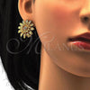 Oro Laminado Earring and Pendant Adult Set, Gold Filled Style Flower Design, with White Crystal, Polished, Golden Finish, 10.118.0035