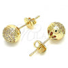 Oro Laminado Stud Earring, Gold Filled Style with White Micro Pave, Polished, Golden Finish, 02.156.0424