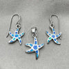 Sterling Silver Earring and Pendant Adult Set, Star Design, with Bermuda Blue Opal, Polished, Silver Finish, 10.391.0004