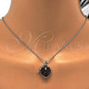 Rhodium Plated Pendant Necklace, Heart and key Design, with Amethyst Swarovski Crystals and White Micro Pave, Polished, Rhodium Finish, 04.239.0015.1.16