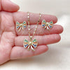 Oro Laminado Earring and Pendant Adult Set, Gold Filled Style Bow Design, with Multicolor Cubic Zirconia, Polished, Golden Finish, 10.196.0176