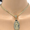 Oro Laminado Religious Pendant, Gold Filled Style Guadalupe Design, Diamond Cutting Finish, Golden Finish, 5.184.012