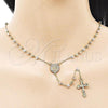 Oro Laminado Thin Rosary, Gold Filled Style Jesus and Crucifix Design, with White Crystal, Polished, Tricolor, 09.253.0049.22