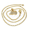 Oro Laminado Pendant Necklace, Gold Filled Style Elephant Design, with White Micro Pave, Polished, Golden Finish, 04.233.0014.18