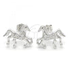 Sterling Silver Stud Earring, Horse Design, with White Micro Pave, Polished, Rhodium Finish, 02.336.0069