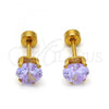 Stainless Steel Stud Earring, Heart Design, with Lavender Cubic Zirconia, Polished, Golden Finish, 02.271.0009.11