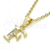 Oro Laminado Fancy Pendant, Gold Filled Style Initials Design, with White Cubic Zirconia, Polished, Golden Finish, 05.26.0018