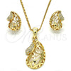 Oro Laminado Earring and Pendant Adult Set, Gold Filled Style with White Crystal, Polished, Golden Finish, 10.160.0087