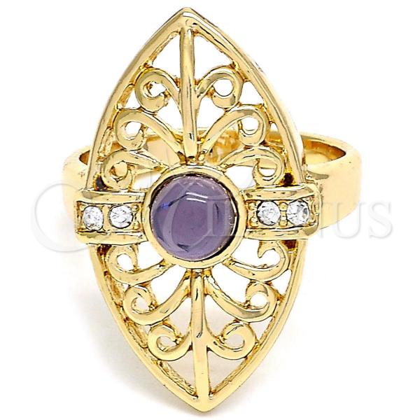 Oro Laminado Multi Stone Ring, Gold Filled Style with Violet and White Crystal, Polished, Golden Finish, 01.160.0001.08 (Size 8)
