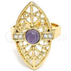 Oro Laminado Multi Stone Ring, Gold Filled Style with Violet and White Crystal, Polished, Golden Finish, 01.160.0001.08 (Size 8)