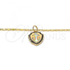 Oro Laminado Pendant Necklace, Gold Filled Style Anchor Design, with White Opal and Black Micro Pave, Polished, Golden Finish, 04.63.1326.3.18