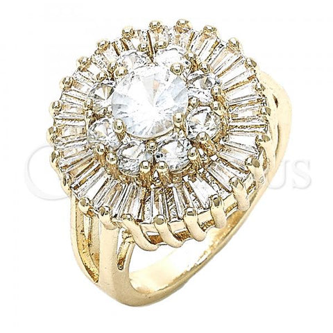Oro Laminado Multi Stone Ring, Gold Filled Style Flower Design, with White Cubic Zirconia, Polished, Golden Finish, 01.210.0104.06 (Size 6)