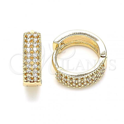 Oro Laminado Huggie Hoop, Gold Filled Style with White Cubic Zirconia, Polished, Golden Finish, 02.195.0102.15