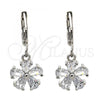 Rhodium Plated Dangle Earring, Flower Design, with White Cubic Zirconia, Polished, Rhodium Finish, 02.217.0059.2