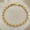 Oro Laminado Fancy Anklet, Gold Filled Style Puff Mariner Design, with White Micro Pave, Polished, Golden Finish, 04.63.1401.10
