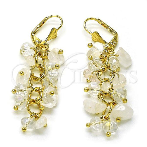 Oro Laminado Long Earring, Gold Filled Style with White Crystal, Polished, Golden Finish, 02.414.0007