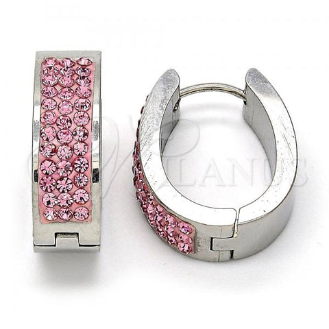 Stainless Steel Small Hoop, with Light Rose Swarovski Crystals, Polished, Steel Finish, 02.255.0003.1.15