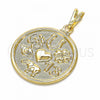 Oro Laminado Religious Pendant, Gold Filled Style Elephant and Evil Eye Design, Polished, Golden Finish, 05.09.0074