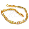Oro Laminado Fancy Bracelet, Gold Filled Style Heart Design, with Multicolor Cubic Zirconia, Diamond Cutting Finish, Golden Finish, 03.60.0033.08
