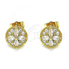 Oro Laminado Stud Earring, Gold Filled Style Flower Design, with White Cubic Zirconia and White Micro Pave, Polished, Golden Finish, 02.387.0034.2