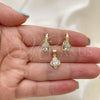 Oro Laminado Earring and Pendant Adult Set, Gold Filled Style with White Cubic Zirconia and White Micro Pave, Polished, Golden Finish, 10.195.0020