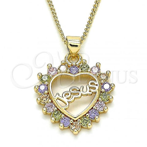 Oro Laminado Pendant Necklace, Gold Filled Style Heart Design, with Multicolor Cubic Zirconia, Polished, Golden Finish, 04.156.0046.1.20