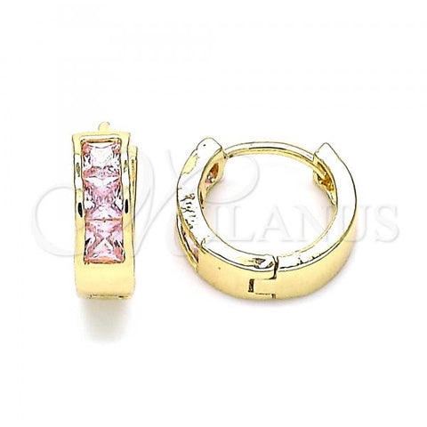 Oro Laminado Huggie Hoop, Gold Filled Style with Pink Cubic Zirconia, Polished, Golden Finish, 02.210.0638.4.12