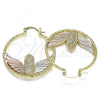 Oro Laminado Medium Hoop, Gold Filled Style Guadalupe Design, Diamond Cutting Finish, Tricolor, 02.351.0109.35