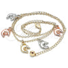 Oro Laminado Charm Anklet , Gold Filled Style Dolphin Design, Polished, Tricolor, 03.331.0068.10