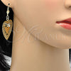 Oro Laminado Dangle Earring, Gold Filled Style Heart Design, with White Crystal, Diamond Cutting Finish, Golden Finish, 69.013