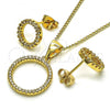 Oro Laminado Earring and Pendant Adult Set, Gold Filled Style with White Micro Pave, Polished, Golden Finish, 10.342.0073