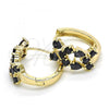 Oro Laminado Huggie Hoop, Gold Filled Style Teardrop Design, with Black Micro Pave, Polished, Golden Finish, 02.316.0032.1.20