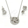 Sterling Silver Earring and Pendant Adult Set, with White Micro Pave and White Crystal, Polished, Rhodium Finish, 10.186.0010