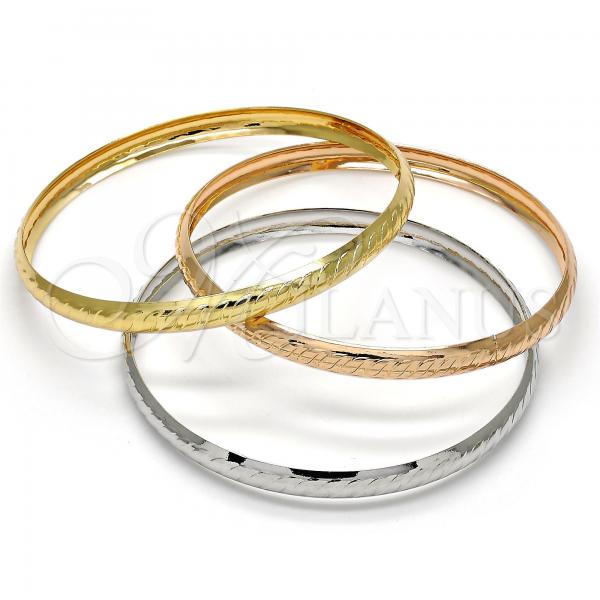 Oro Laminado Trio Bangle, Gold Filled Style Leaf Design, Polished, Tricolor, 07.252.0005.06 (06 MM Thickness, Size 6 - 2.75 Diameter)