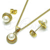 Oro Laminado Earring and Pendant Adult Set, Gold Filled Style with Ivory Pearl, Polished, Golden Finish, 10.156.0462