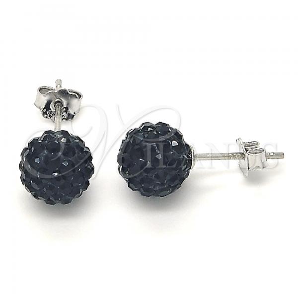 Sterling Silver Stud Earring, with Black Crystal, Polished, Rhodium Finish, 02.332.0042.3