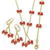 Oro Laminado Earring and Pendant Children Set, Gold Filled Style Butterfly Design, with White Crystal, Red Enamel Finish, Golden Finish, 06.60.0004.3