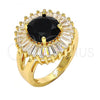 Oro Laminado Multi Stone Ring, Gold Filled Style Flower Design, with Black and White Cubic Zirconia, Polished, Golden Finish, 01.205.0010.3.08 (Size 8)