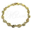 Oro Laminado Fancy Bracelet, Gold Filled Style Elephant and Paperclip Design, Polished, Golden Finish, 03.326.0025.07