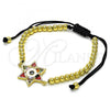 Oro Laminado Fancy Bracelet, Gold Filled Style Star of David and Ball Design, with Multicolor Cubic Zirconia, Multicolor Enamel Finish, Golden Finish, 03.341.0032.11