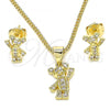 Oro Laminado Earring and Pendant Adult Set, Gold Filled Style Teddy Bear Design, Polished, Golden Finish, 10.156.0232