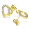 Oro Laminado Stud Earring, Gold Filled Style Heart Design, with White Cubic Zirconia, Polished, Golden Finish, 02.210.0440