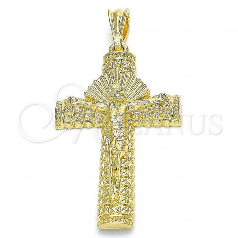 Oro Laminado Religious Pendant, Gold Filled Style Crucifix Design, Polished, Golden Finish, 05.351.0159