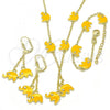 Oro Laminado Earring and Pendant Children Set, Gold Filled Style Elephant Design, with White Crystal, Yellow Enamel Finish, Golden Finish, 06.60.0006.2